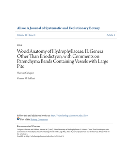 Wood Anatomy of Hydrophyllaceae. II. Genera Other Than Eriodictyon, with Comments on Parenchyma Bands Containing Vessels with Large Pits Sherwin Carlquist