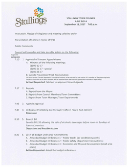 STALLINGS TOWN COUNCIL AGENDA September 11, 2017 7:00 P.M