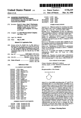 United States Patent 19 11 Patent Number: 5,726,329 Jones Et Al