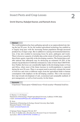 Insect Pests and Crop Losses 2 Smriti Sharma, Rubaljot Kooner, and Ramesh Arora