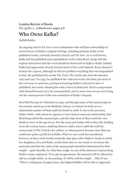 Who Owns Kafka? Judith Butler