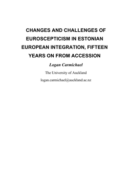 Changes and Challenges of Euroscepticism in Estonian European Integration, Fifteen Years on from Accession