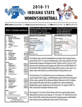 2010-11 Indiana State Women's Basketball Indiana State Combined Team Statistics (As of Dec 19, 2010) 2010-11All Combined Games Statistics