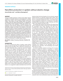 Nanofibre Production in Spiders Without Electric Charge Anna-Christin Joel1,* and Werner Baumgartner2