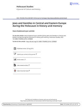 Jews and Gentiles in Central and Eastern Europe During The