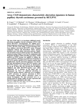 Array CGH Demonstrates Characteristic Aberration Signatures in Human Papillary Thyroid Carcinomas Governed by RET/PTC