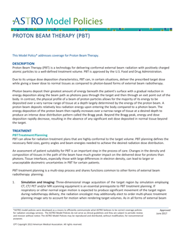ASTRO Model Policies. Proton Beam Therapy (PBT)