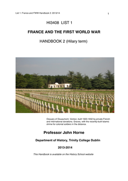 Hi3408 List 1 France and the First World War Handbook 2