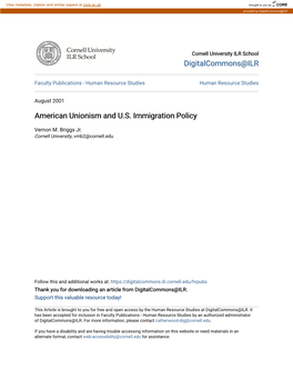 American Unionism and U.S. Immigration Policy