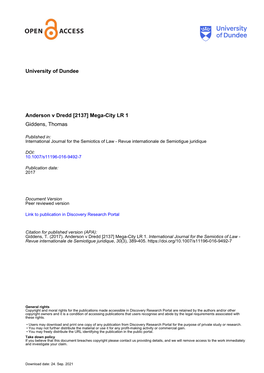 University of Dundee Anderson V Dredd [2137] Mega-City LR 1