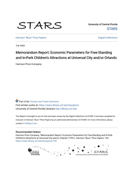 Economic Parameters for Free-Standing and In-Park Children's Attractions at Universal City And/Or Orlando