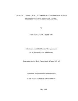 The Effect of HIV-1 Subtypes on HIV Transmission and Disease Progression in Rakai District, Uganda