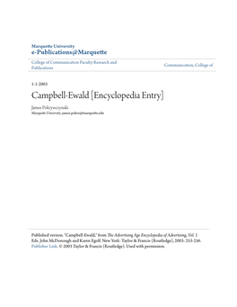 Campbell-Ewald [Encyclopedia Entry] James Pokrywczynski Marquette University, James.Pokro@Marquette.Edu