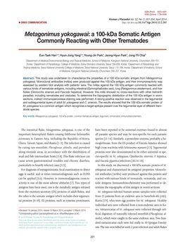 Metagonimus Yokogawai: a 100-Kda Somatic Antigen Commonly Reacting with Other Trematodes