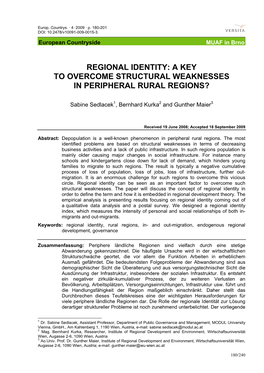 Regional Identity: a Key to Overcome Structural Weaknesses in Peripheral Rural Regions?