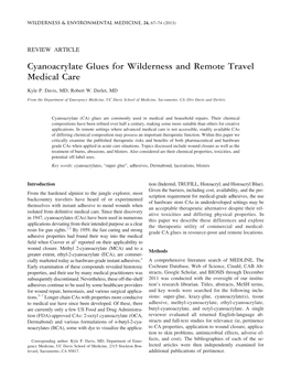 Cyanoacrylate Glues for Wilderness and Remote Travel Medical Care