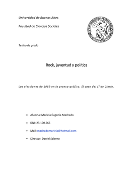 Rock, Juventud Y Política. Las Elecciones De 1989 En La Prensa