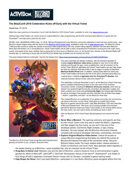 The Blizzcon® 2018 Celebration Kicks Off Early with the Virtual Ticket