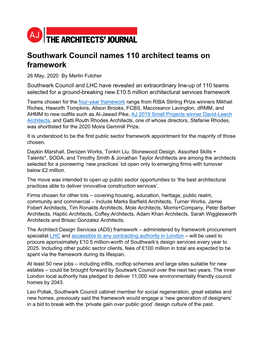 Southwark Council Names 110 Architect Teams on Framework