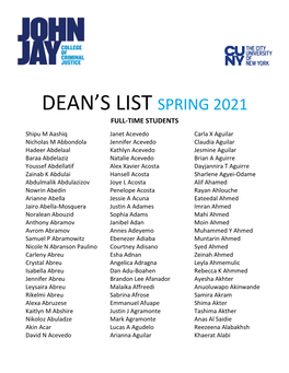 Dean's List Spring 2021