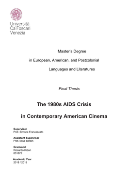 The 1980S AIDS Crisis in Contemporary American Cinema