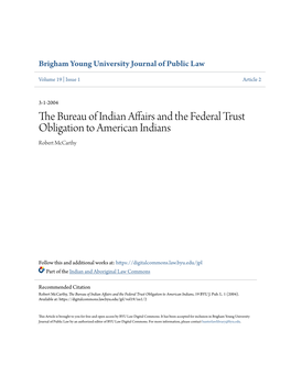 The Bureau of Indian Affairs and the Federal Trust Obligation to American Indians, 19 BYU J