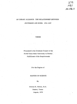 The Relationship Between Jefferson and Burr: 1791-1807