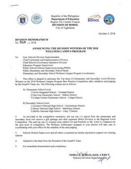 Artment of Education Region VII, Central Visayas DIVISION of BOHOL City of Tagbilaran