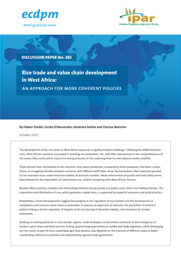 Rice Trade and Value Chain Development in West Africa: an Approach for More Coherent Policies