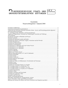 Geschichte Neuerwerbungsliste 3. Quartal 2004