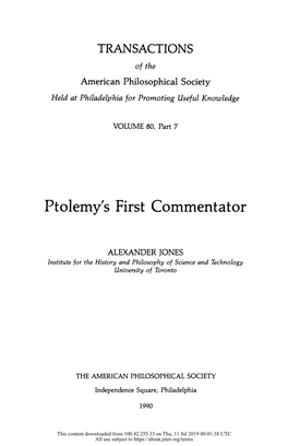 Ptolemy's First Commentator