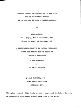 Seasonal Changes in Abundance of the Pea Aphid and Its Associated Parasites in the Southern Interior of British Columbia