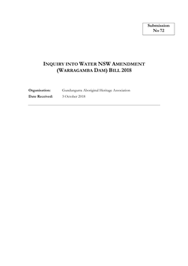 Inquiry Into Water Nsw Amendment (Warragamba Dam) Bill 2018