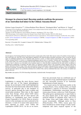 Bayesian Analysis Confirms the Presence of an Australian Leaf Miner in the Chilean Atacama Desert