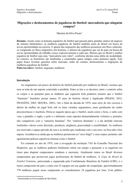 Migrações E Deslocamentos De Jogadoras De Futebol: Mercadoria Que Ninguém Compra?