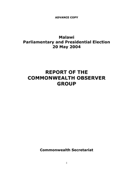 Malawi Parliamentary and Presidential Election 20 May 2004