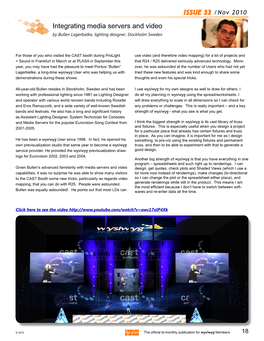 Integrating Media Servers and Video by Bullen Lagerbielke, Lighting Designer, Stockholm Sweden