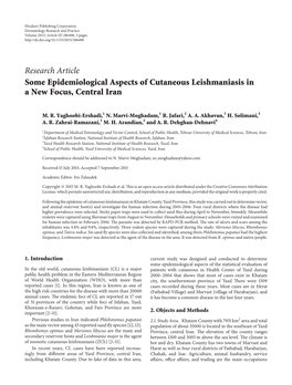 Research Article Some Epidemiological Aspects of Cutaneous Leishmaniasis in a New Focus, Central Iran