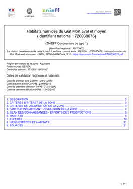 Habitats Humides Du Gat Mort Aval Et Moyen (Identifiant National : 720030076)