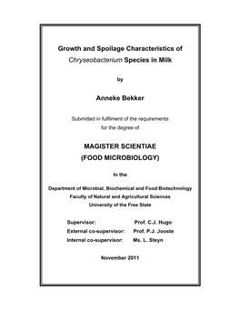 Growth and Spoilage Characteristics of Chryseobacterium Species in Milk