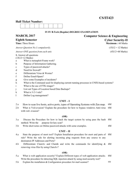 CS/IT423 Hall Ticket Number