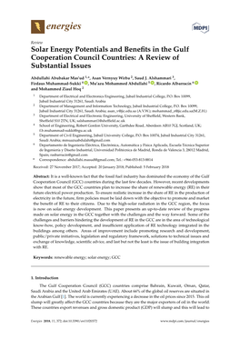 Solar Energy Potentials and Benefits in the Gulf Cooperation Council Countries