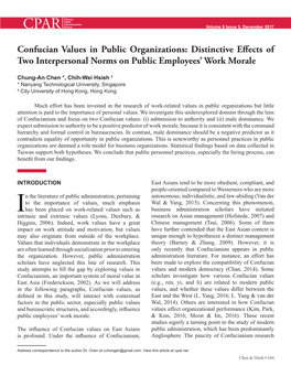 Confucian Values in Public Organizations: Distinctive Effects of Two Interpersonal Norms on Public Employees' Work Morale