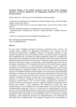 Taxonomic Affinities of the Putative Titanosaurs from the Late Jurassic