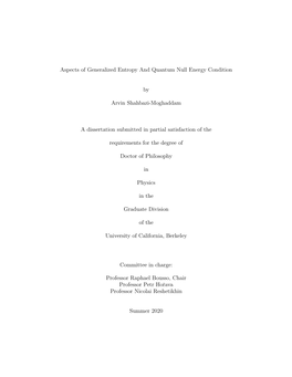 Aspects of Generalized Entropy and Quantum Null Energy Condition by Arvin Shahbazi-Moghaddam a Dissertation Submitted in Partial