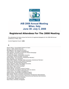 AIB 2008 Annual Meeting Milan, Italy June 30- July 3, 2008