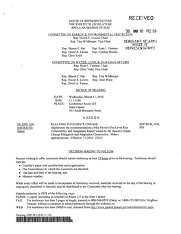 RECEIVED HOUSE of REPRESENTATIVES the THIRTIETH LEGISLATURE REGULAR SESSION of 2020 70 HAR1O P12 :38 COMMITTEE on ENERGY & ENVIRONMENTAL PROTECTION Rep