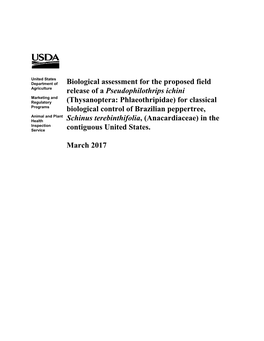 USDA Biological Assessment on Brazilian Pepper P. Ichini