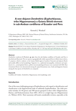 A New Disjunct Dendrothrix (Euphorbiaceae, Tribe Hippomaneae): a Guiana Shield Element in Sub-Andean Cordilleras of Ecuador and Peru