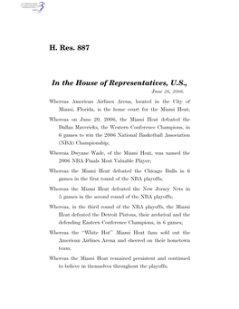 H. Res. 887 in the House of Representatives, U.S
